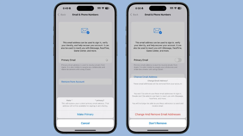福山镇苹果手机维修分享苹果 iOS 18.1 支持设置“主要”邮箱地址并更改 iCloud 邮箱 